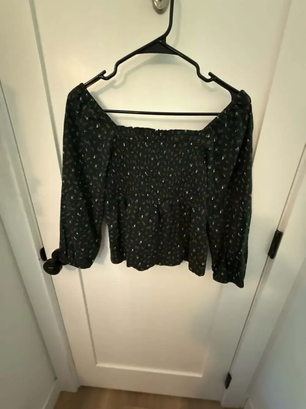 Old Navy Girls Floral Print Long Sleeve Smocked Square Neck Blouse